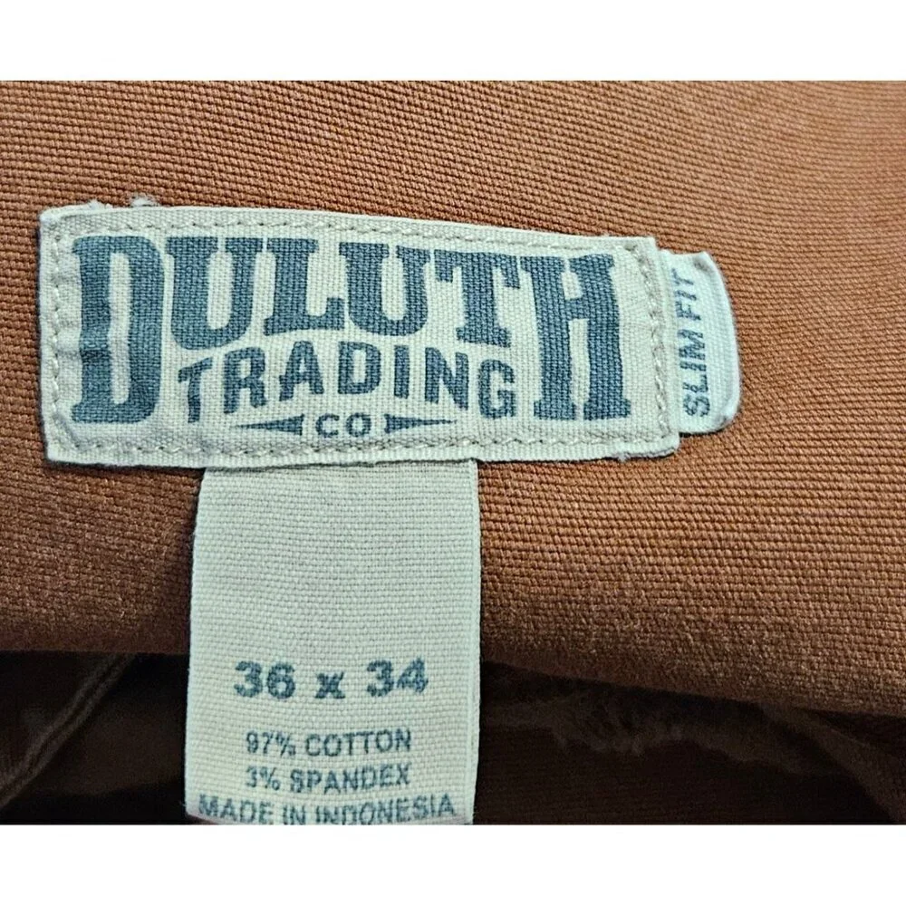 Duluth Trading Co Mens Sz 36x34 Slim Fit Brown Faded Jeans Pockets *Note